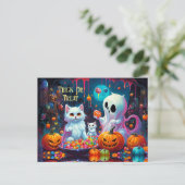 Cartes Pour Fêtes Annuelles Ghost Kitten Citrouille Candy Halloween (Debout devant)