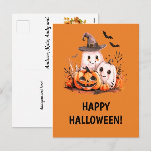 Cartes Pour Fêtes Annuelles Ghosts et Citrouilles mignons - Halloween heureux (Devant / Derrière)