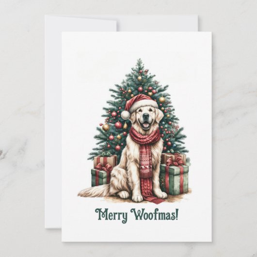 Cartes Pour Fêtes Annuelles Giant Golden Retriever Noël Woofmas Chien Père Noë (Devant)
