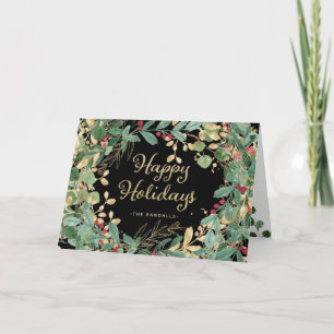 Cartes Pour Fêtes Annuelles Gilded Greenery Noir Joyeuses Fêtes