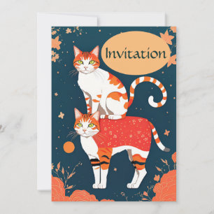 Cartes Pour Fêtes Annuelles Gingembre piggyback chat sur turquoise foncé