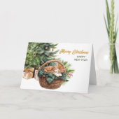 Cartes Pour Fêtes Annuelles Ginger Tabby Kitten Wicker Basket Christmas (Devant)