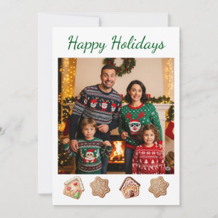 Cartes Pour Fêtes Annuelles Gingerbread Facile Personnalisé Photo de Famille D