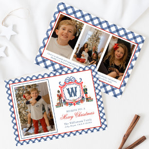 Cartes Pour Fêtes Annuelles Gingham à l'aquarelle écusson de monogramme de sou