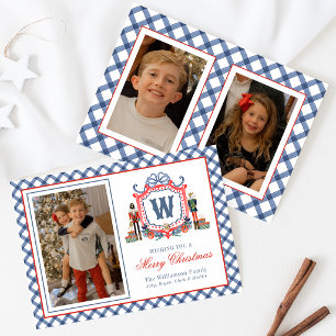 Cartes Pour Fêtes Annuelles Gingham à l'aquarelle écusson de monogramme de sou