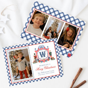 Cartes Pour Fêtes Annuelles Gingham à l'aquarelle écusson de monogramme de sou