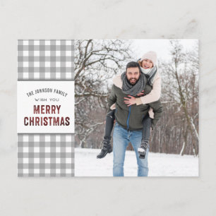 Cartes Pour Fêtes Annuelles Gingham Gris JOYEUX NOËL 2 Photos