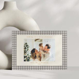 Cartes Pour Fêtes Annuelles Gingham gris Noël Photo Horizontale Vintage