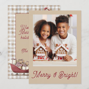 Cartes Pour Fêtes Annuelles Gingham Joyeux & Lumineux Photo Fêtes de Noël