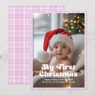 Cartes Pour Fêtes Annuelles Gingham Lavande Rose Mon Premier Noël Bébé