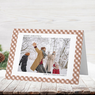 Cartes Pour Fêtes Annuelles Gingham Marron Moka Horizontal 2 Photo Noël