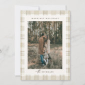Cartes Pour Fêtes Annuelles Gingham Photo de Noël Beige Doux (Devant)