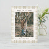 Cartes Pour Fêtes Annuelles Gingham Photo de Noël Beige Doux (Debout devant)
