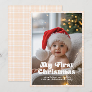 Cartes Pour Fêtes Annuelles Gingham Rose Champagne Mon Premier Noël Bébé