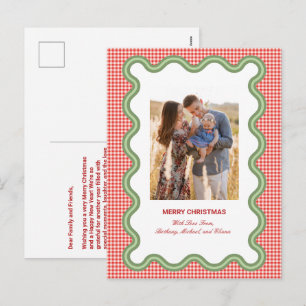 Cartes Pour Fêtes Annuelles Gingham rouge avec photo et lettre sur bordure ver