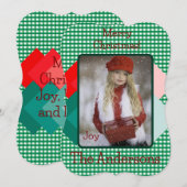 Cartes Pour Fêtes Annuelles Gingham Vert et Triangles Rouges Ajouter Photo (Devant / Derrière)