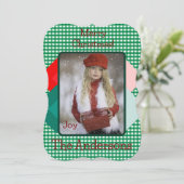 Cartes Pour Fêtes Annuelles Gingham Vert et Triangles Rouges Ajouter Photo (Debout devant)