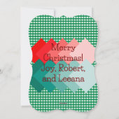 Cartes Pour Fêtes Annuelles Gingham Vert et Triangles Rouges Ajouter Photo (Dos)