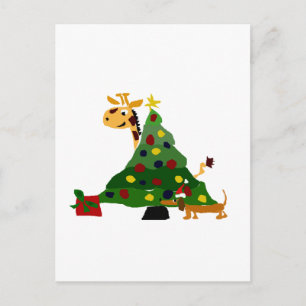 Cartes Pour Fêtes Annuelles Girafe and Dachshund by Christmas Tree Art