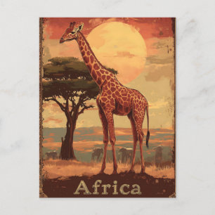 Cartes Pour Fêtes Annuelles Girafe avec coucher de soleil africain -Poster Vin