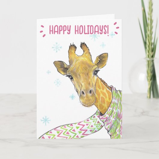 Cartes Pour Fêtes Annuelles Girafe avec écharpe de Noël Dessin d'animal mignon (Devant)