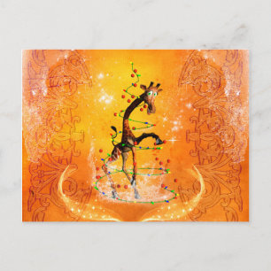 Cartes Pour Fêtes Annuelles Girafe de dessin animé avec arbre de Noël