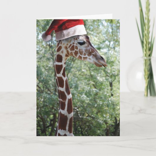 Cartes Pour Fêtes Annuelles Girafe de Noël avec chapeau de Noël (Devant)