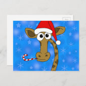 Cartes Pour Fêtes Annuelles Girafe de Noël - bleu (Devant / Derrière)