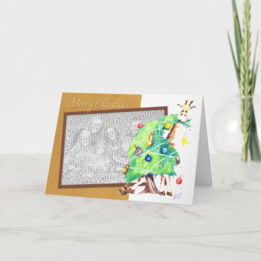 Cartes Pour Fêtes Annuelles Girafe mangeant l'arbre de Noël (Devant)