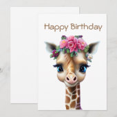 Cartes Pour Fêtes Annuelles Giraffe Bébé mignonne avec Fleurs et Holly (Devant / Derrière)