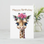 Cartes Pour Fêtes Annuelles Giraffe Bébé mignonne avec Fleurs et Holly (Debout devant)
