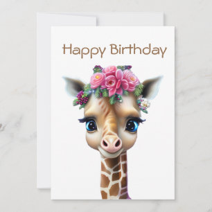 Cartes Pour Fêtes Annuelles Giraffe Bébé mignonne avec Fleurs et Holly