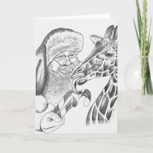 Cartes Pour Fêtes Annuelles Giraffe de Noël et Père Noël (Devant)