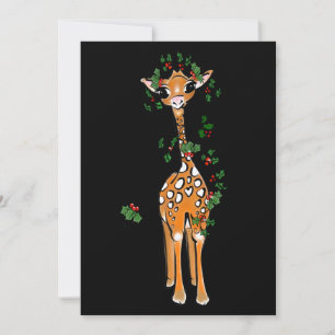 Cartes Pour Fêtes Annuelles Giraffe de Noël festive, guirlande verte rouge