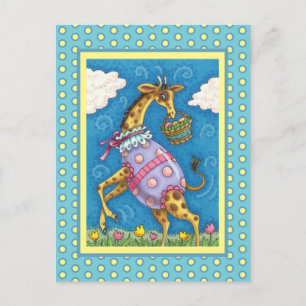 CARTES POUR FÊTES ANNUELLES GIRAFFE D'OEUFS DE PÂQUES ET TULIPS DE PRINTEMPS M