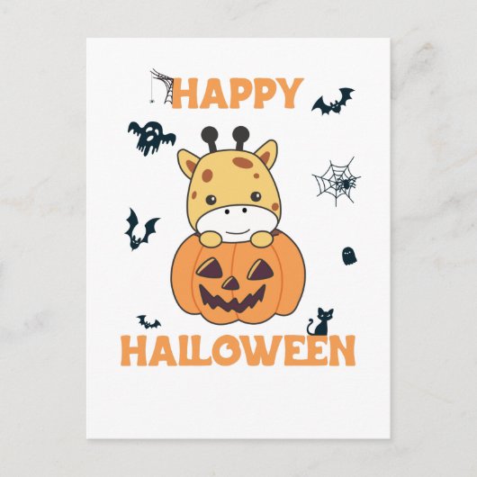 Cartes Pour Fêtes Annuelles Giraffe En Giraffes Cute Citrouille Joyeux Hallowe (Devant)