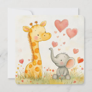Cartes Pour Fêtes Annuelles Giraffe et éléphant Valentine