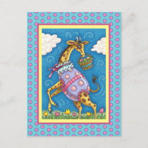 Cartes Pour Fêtes Annuelles GIRAFFE ŒUF DE PÂQUES & TULIPES DE PRINTEMPS Migno