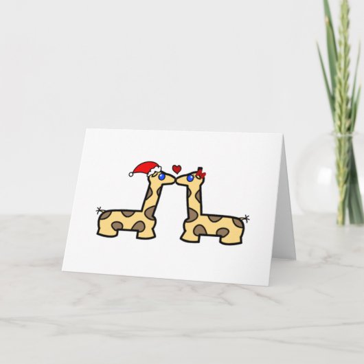 Cartes Pour Fêtes Annuelles Giraffes de baiser de Noël (Devant)