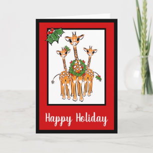 Cartes Pour Fêtes Annuelles Giraffes Festive avec couronne Holly