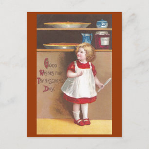 Cartes Pour Fêtes Annuelles Girl and Pumpkin Pies Vintage Thanksgiving