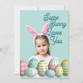 Cartes Pour Fêtes Annuelles Girl Photo Bunny Ears Cute Blue