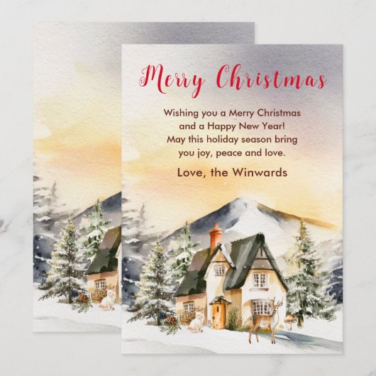 Cartes Pour Fêtes Annuelles Gîte de vacances d'hiver Joyeux Noël (Devant / Derrière)