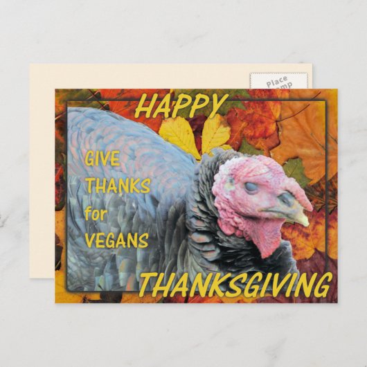 Cartes Pour Fêtes Annuelles Give Thanks for Vegans (Devant / Derrière)