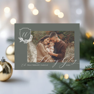 Cartes Pour Fêtes Annuelles Glace brillante hiver Garland Monogramme Crest Pho