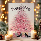 Cartes Pour Fêtes Annuelles Glam Heels Pink Christmas Tree Joyeuses vacances