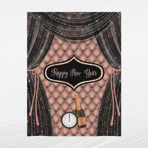 Cartes Pour Fêtes Annuelles Glam Rose Gold Champagne noire Horloge Nouvel An