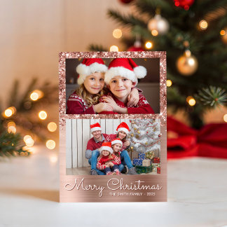 Cartes Pour Fêtes Annuelles Glam Rose Gold Festif 2 Collage Photo