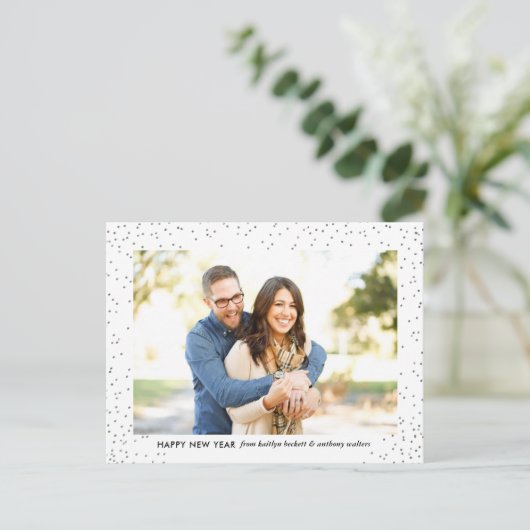 Cartes Pour Fêtes Annuelles Glam Silver Confetti Joyeux Nouvel An Photo (Debout devant)