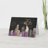 Cartes Pour Fêtes Annuelles Glamorous NYC New Year Card 2026 | Black & Purple (Devant)